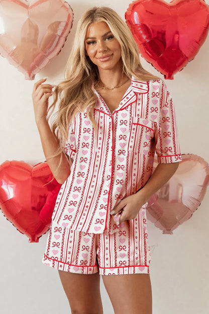 Reese - Bow Heart & Ribbon Short Pajama Set