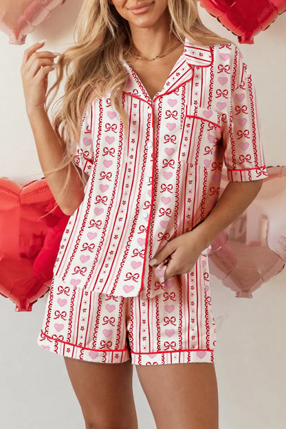 Reese - Bow Heart & Ribbon Short Pajama Set