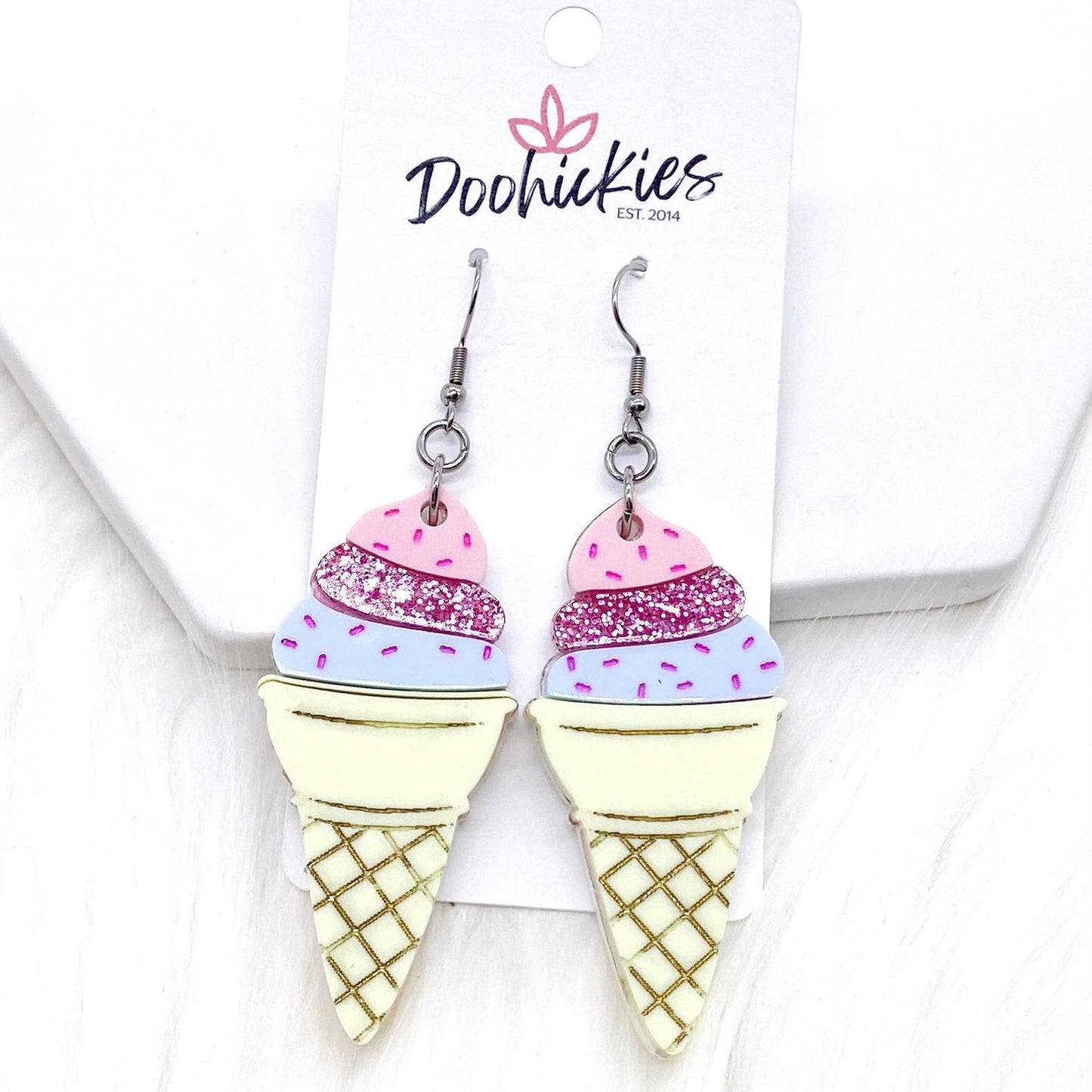 Ice Cream Cone Acrylics -Summer Earrings